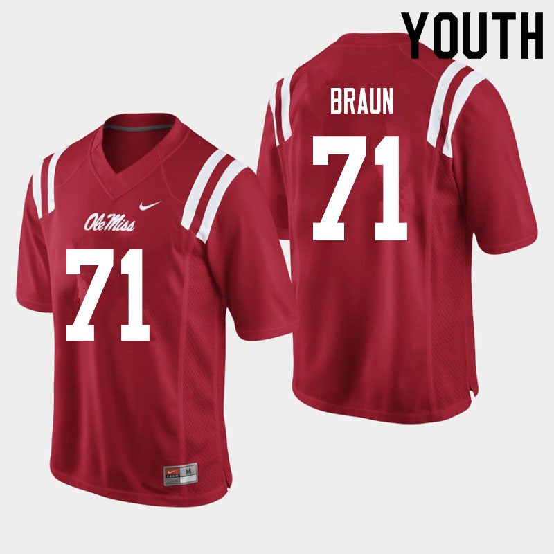 Tobias Braun Ole Miss Rebels NCAA Youth Red #71 Stitched Limited College Football Jersey BYV0858ED